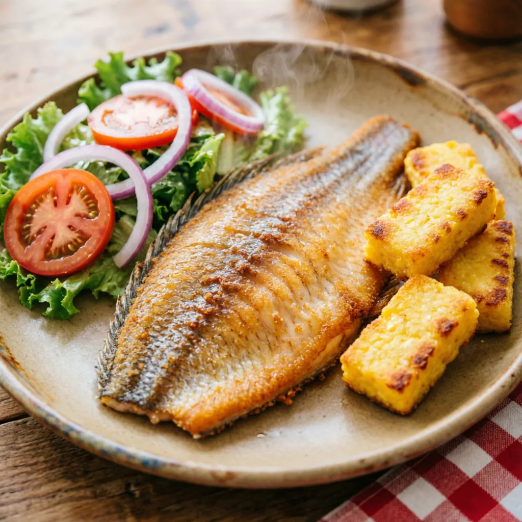 Tilápia frita com polenta